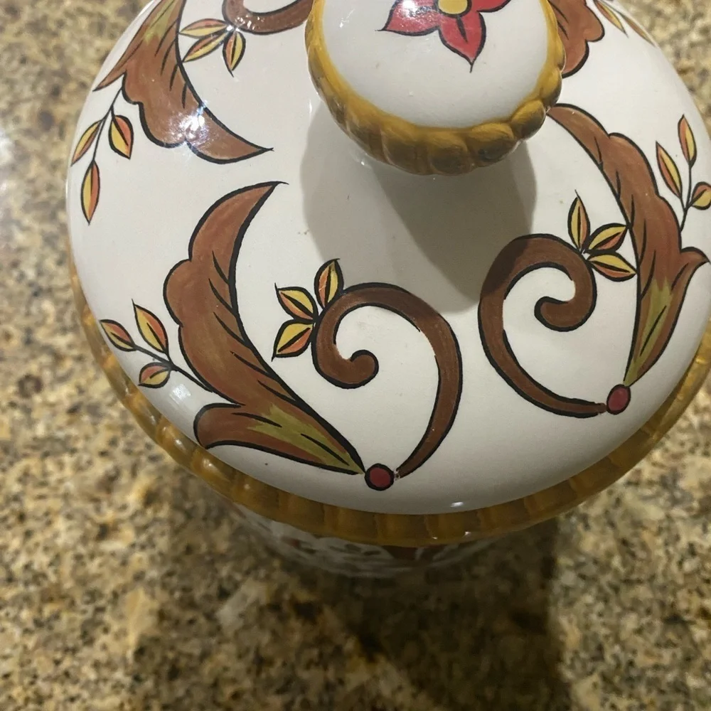 Pier 1 Earthenware Oralia Mediterranean Floral Discontinued Ceramic 11”Canister